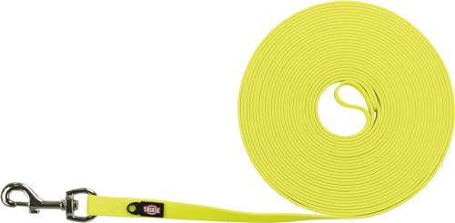 TRIXIE Hunde-Schleppleine M–XL, wasserabweisend, Neongelb – 10 m/17 mm | Lange Leine für sicheren Freilauf – für mittelgroße bis sehr große Hunde, ideal für Outdoor bei jedem Wetter