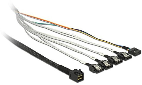 DELOCK Cable mini SAS HD SFF-8643 > 4 x SATA 7 pines + banda lateral 0,5 m metal