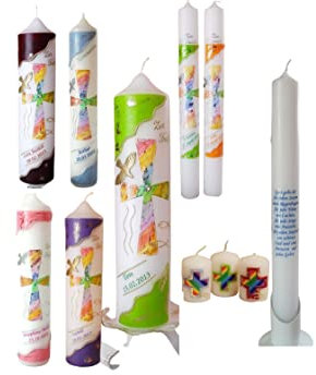 Taufkerze/Kommunionkerze,KonfirmationskerzeRegenbogenkreuz-grün,blau,rot,rosa. Name,Datum**Junge Mädchen B076TFL3XQ