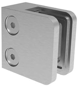 Sellon24® Edelstahl Glashalter Klemmhalter Glasklemme Gelaender rund eckig V2A inkl. Gummieinlage, mit flachem Ansatz oder für Pfosten 42,4 V2A geschliffen K320