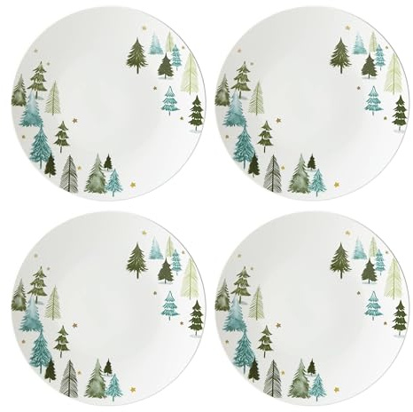 Lenox 880068 Balsam Lane 4-Piece Dinner Plate Set(Green), Christmas Drinkware, Holiday Hosting