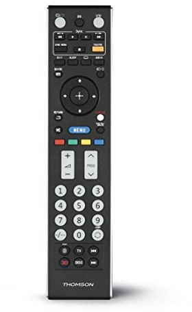 Thomson Fernbedienung für Sony Fernseher (lernfähige Ersatzfernbedienung, sofort einsatzbereit, Universal-Fernbedienung für Sony TV, leuchtende Tasten, Simple-Mode für Senioren) schwarz