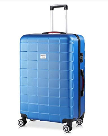 MONZANA Koffer Handgepäck Trolley mit TSA Schloss Zwillingsrollen Teleskopgriff Standfüße Größe XL Blau Reisekoffer Rollkoffer
