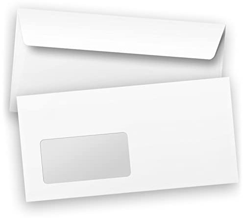100 x Briefumschläge DIN LANG (220 x 110 mm), Premium, gerade Klappe, selbstklebend MIT Fenster, Business weiß, 80 g/qm