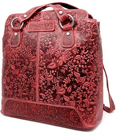 Damen Frauen Tasche und Rucksack Lederrucksack | aus weichem Rindsleder - Vintage Bag Beutel | Umhängetaschen - Abendtasche | Handtasche - Schultertasche (Hill Burry Kollektion) (Rot)