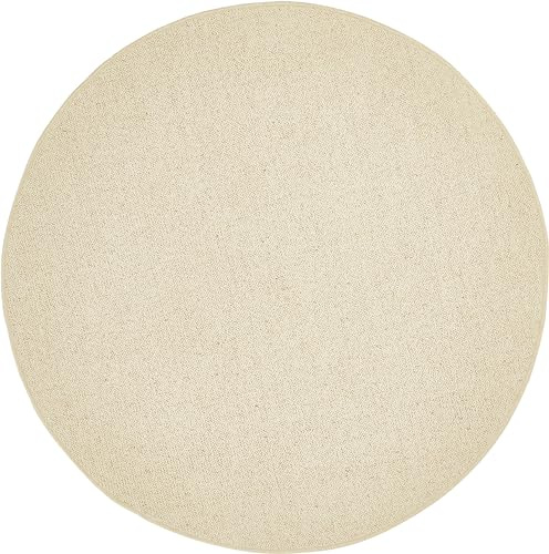 -LUXOR- living Teppich Mazzolla - Wollteppich Natur Schurwolle Teppich Wohnzimmer flauschig Wohnzimmerteppich 150 cm rund Creme