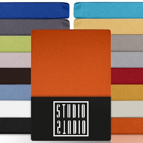 STUDIO Spannbettlaken 120x200cm - 130x200cm, Made in Green/EU, 100% Baumwolle, Markenqualität, Bettlaken Spannbetttuch Jersey 120x200-130x200 - Papaya