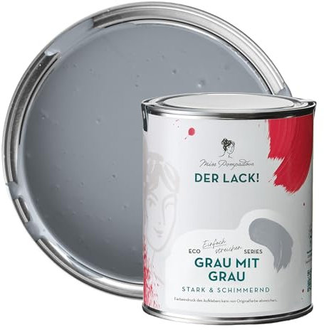MissPompadour seidenmatte Holzfarbe Innen & Außen 1L Grau mit Grau, Möbelfarbe ohne Schleifen - Farbe für Holz, Metall, Kunststoff - Holzlack, Möbellack schnelltrocknend mit hoher Deckkraft