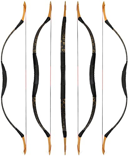 wolfman Traditionelles Bogen Recurvebogen Langbogen Sportbogen Bogenschießen Jagdbogen handgefertigter Holzbogen asiatischer mongolischer Bogen für Erwachsene Teenager Linke rechte Hand(K, 50Lbs)