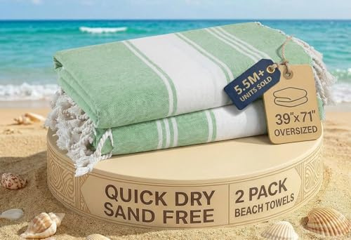LANE LINEN 2-pack strandhandduk set, överdimensionerad, 99 cm x 180 cm – jadegrön