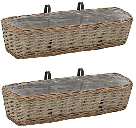 Homgoday Balkon-Blumentöpfe 2 STK. Weide mit PE-Auskleidung 60 cm, braun, für Gemüse, Kräuter und Blumen auf Balkon, Terrasse Model246829