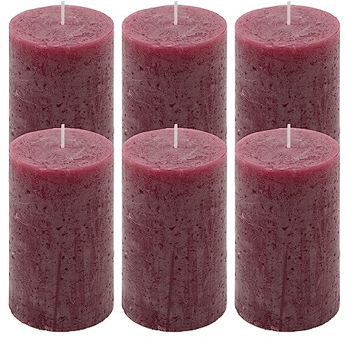Nexos Trading - Bordeaux 6er Set Rustik-Kerzen Höhe 11,5 cm Ø 6,8 cm, Brenndauer ca. 40 Stunden, Unparfümiert, Zylindrisch, Indoor, Feiertag, Paraffin, Kerze