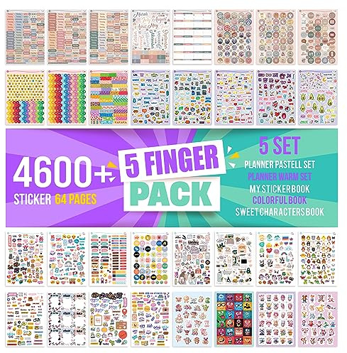 colortouch Klistermärkesset för planerare – 4 600 stycken, 64 ark med klistermärken – för fotoalbum, kalender, organisatör, agenda, dagbok, månadsplanerare, anteckningsbok eller bullet-journal – för