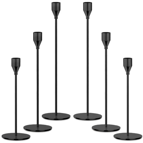MIVITOOM Paquete de 6 portavelas de Metal cónico Negro, Soporte Alto para Velas, Pieza Decorativa para Sala de Estar, Mesa, Boda, Vela, Cena