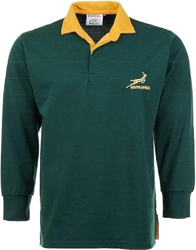 Fashion Link Men’s Rugby Full Sleeve South Africa Embroidered Logo | Collar Style | Rugby Fan Supporter Shirt | Dark Green | Size S to 5XL (S)