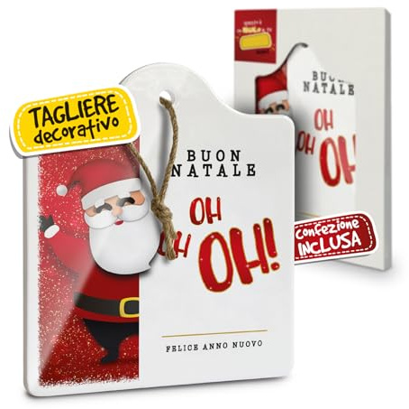 Tagliere Sottopentola Natalizio in Ceramica, Idee Regalo Natale Originali Donna, Mamma e Nonna, per Casa e Cucina, Personalizzati con Illustrazione Originale Babbo Natale Oh Oh Oh