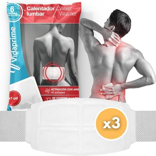 Vidaprime Pack x3 Parches de Calor Lumbar CALOR CALMANTE PROFUNDO - Parches Calor Espalda Cuello y Hombros - Faja CALOR LUMBAR Instantáneo - Parches Térmicos para Dolor Muscular ALIVIO LAS 24 HORAS