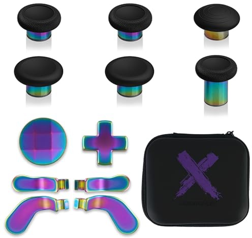 eXtremeRate Joysticks avec D-Pad Bouton Palettes Métal pour Xbox Elite/Series 2 Core Manette, Bouton de Remplacement pour Xbox Elite Series 2, 12 en 1 Bleu et Violet
