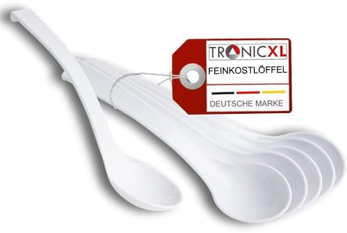 TronicXL 12 Stück Feinkostlöffel SAN Kunststoff spülmaschinenfest Löffel Löffelkelle Kelle Servierlöffel Servierbesteck weiss SUN