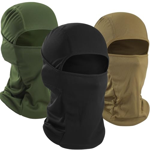 WTACTFUL 3 stycken balaclava motorcykel, UV-skydd, tunn och andningsbar, vindtät skidmask, balaclava för kvinnor och män för cykling utomhussport, Svart armégrön brun, one size