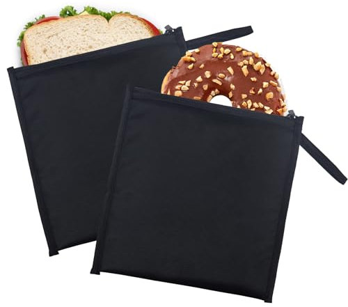Moyad Reusable Sandwich Bags Set of 2, BPA-Free Snack Bag, Small Lunch Bags for Women Men Adults, Compact Food Pouches Sandwich Wrap Cool Bag for Picnic, Travel, Office (Black)