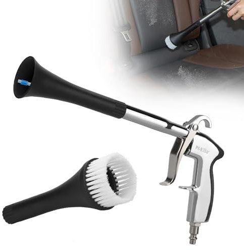 JOAASU Pistolet Nettoyage Voiture, Pistolet de Nettoyage, Pistolet de Soufflage à Sec, Avec Brosse de Buse, Convient à Intérieur de Voiture Entretien Accueil Nettoyer, Argent