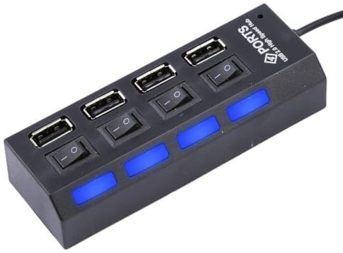 USB Extension Hub, High Speed Multiport USB Splitter Adapter, 4 Port USB 2.0 Hub extensions Cable, USB Dock, USB Extender With Lights And On/Off Power Switches For Keyboards, Laptop Pc & More. (Black)