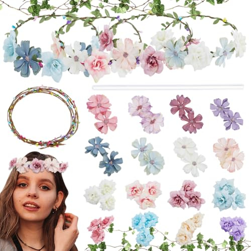 INFUNLY 8 Set Zum Selbermachen von Blumenkronen DIY Blumenkronen Bastelset Handgefertigtes Blumenkronen Girlanden Set Blumenkranz Für Blumen Blumenkrone Kopfhaar Accessoire Für Hochzeit Geburtstag Hei