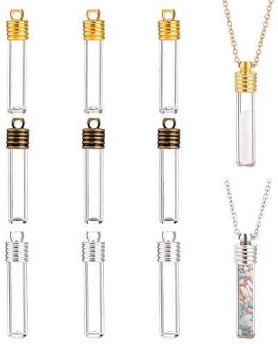 AHANDMAKER 9 set di ciondoli in vetro a forma di fiala in 3 colori, con tappo a vite, bottiglie dei desideri per orecchini, collane, ciondoli, gioielli, decorazioni natalizie