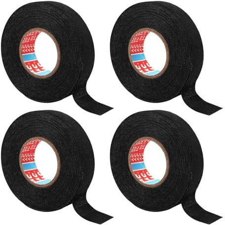 Mivanta 4 Stück Textilklebeband 19mm x 15m – Stoffklebeband für Kabelbaum, Gewebeband schwarz selbstklebend, Auto Kabelisolierung, KFZ Reparaturband für Haushalt, Elektronik, Motorrad