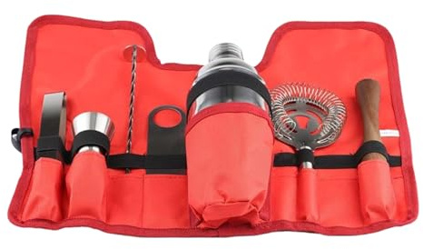 Vllentin Conjunto De Bolsa De Barman,Bolsa CóCtel Enrollada,Kit De Herramientas De Camarero,Bolsa De Almacenamiento para Coctelera,Flexible,para Acampar Al Aire Libre,Picnics Y Viajes