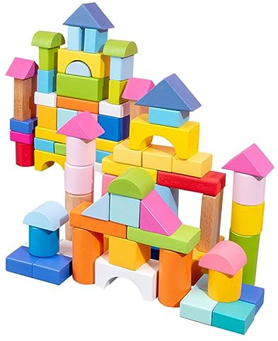 Abaodam 100stücke Bunte Holzbausteine Geometrisches Lernspielzeug Für Junge Mädchen Babies