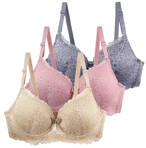 CSWH 3er-Pack BHS Damen mit Bügel Fraun Leicht & Atmungsaktiv Spitzen-BH Set mit verstellbarem Trägern Push Up Sexy BH Mädchen Weich Bequemer Y2K Unterwäsche Bra für Alltag