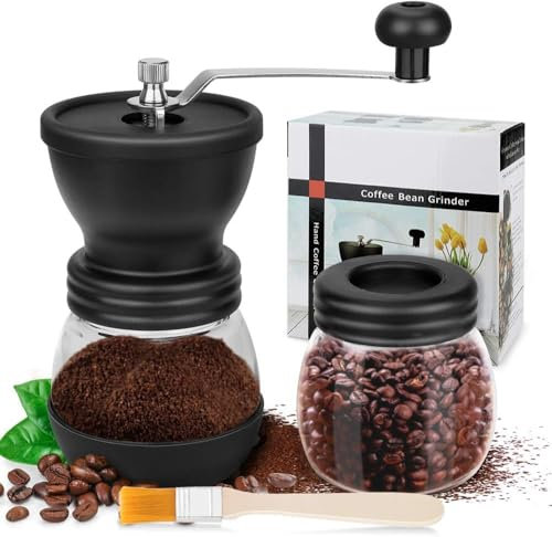 Molinillo Café - Molinillo De Café Manual, Acero Inoxidable y Vidrio, Muelas De Cerámica Ajustables, Fácil De Limpiar, Ideal Para Café, Espresso, Prensa Francesa y Vertido