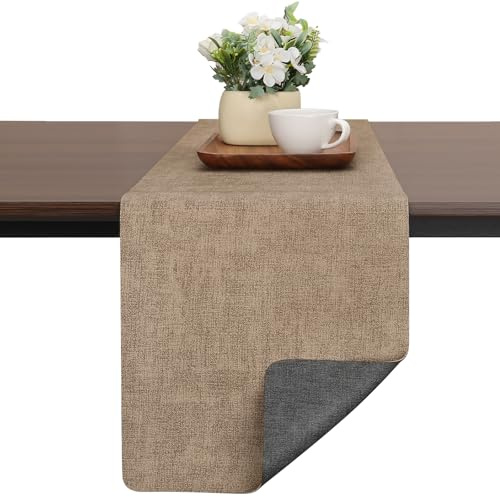 Chitomars Modern Tischläufer aus Leder, doppelseitig Outdoor Tischläufer | Rutschfest hitzebeständig abwaschbar Tischläufer Kunstleder für Hochzeit Geburtstag Party (Grau Beige,40x240cm)
