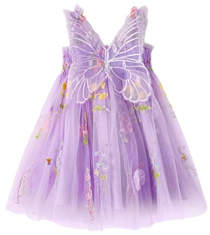 Miipat Robe Bébé Fille Tulle Papillon Jeune Enfant Fille L'été sans Manches Brodé Fleur Princesse Robe Fête de Mariage Robes d'anniversaire pour Fille