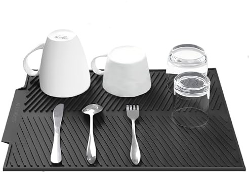 SOQKEEN Tapis Égouttoir Vaisselle, 50 x 40 cm Pliable Tapis Vaisselle en Silicone, Antidérapant Résistant à la Chaleur Tapis de Séchage Vaisselle pour Cuisine, Noir