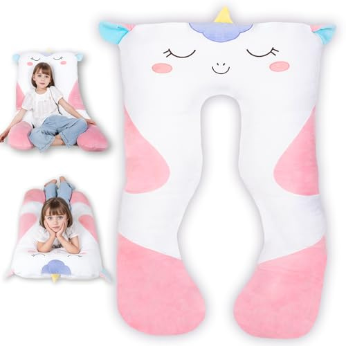 MLdian 47x23 inch U Shaped Long Plush Body Pillows for Kids, Stuffed Animal Unicorn Soft Large Pillow for Sleeping, Big Cute Plushies, Washable Cover, Gift for Boys and Girls