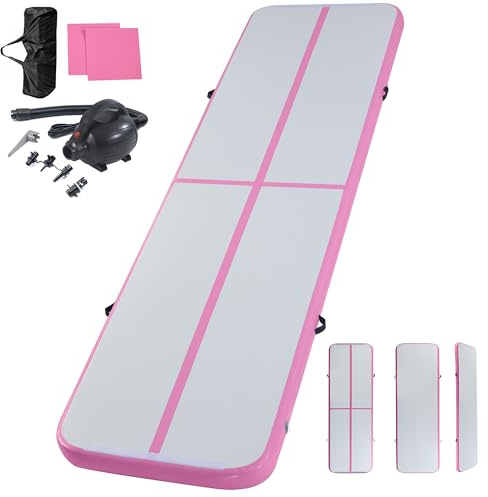 LSLIFE Aufblasbare Gymnastikmatte Tumble Track Gym Bodenmatte 3M 4M 5M 6M Air Tumbling Trainingsbahn Dick 10CM mit Elektrischer Pumpe für Gymnastik Home Kids Tumble Training/Yoga/Wasser