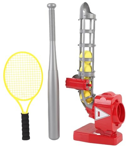 POENVFPO Auto Baseball Pitching Machine, Tennis Baseball Pitcher Set with Bat, Racket, for Youth Sports Game (Red)