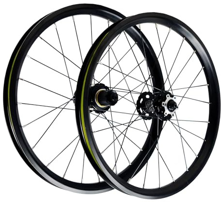 LYYCX AuroraXQ 20 Zoll MTB Fahrrad Laufradsatz, Aluminiumlegierung Scheibenbremse HG Hub Mountainbike Räder 9mm QR Kompatibilität 7-12 Geschwindigkeit und 1,5~2,8 Reifen