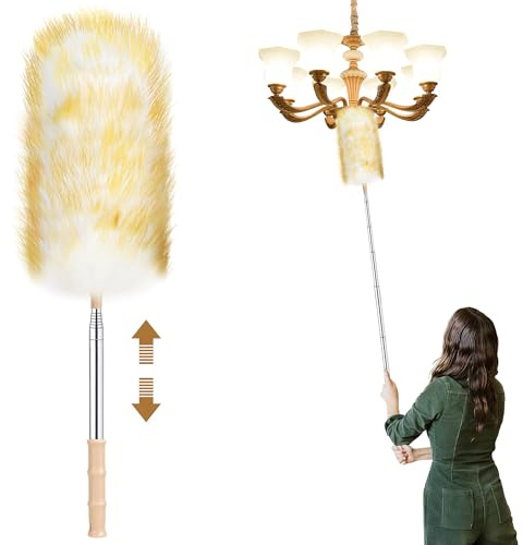 Spolverino telescopico in lana d'agnello, lavabile, 130 cnm, lungo, allungabile, per coperte e superfici delicate, privato, ufficio, auto