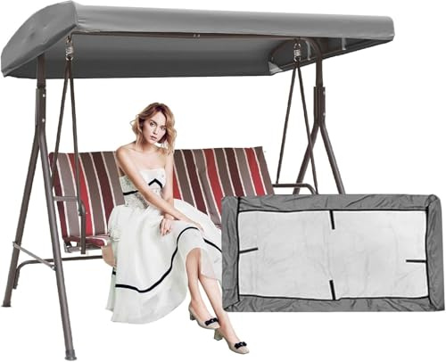 Patio Swing Canopy Replacement,Waterproof Sunshade Replacement Canopy Cover for Swing Seat 2 and 3 Seater Patio Hammock Swing Canopy Top(Grey,191*120*18/23cm)