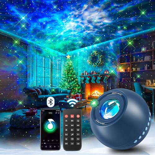 One Fire Proiettore cielo stellato, 15 colori 15 musica addormentata Galaxy Proiettore luce notturna Bluetooth per bambini con telecomando, ragazze/donne/ragazzi regali Halloween, Natale/camera, blu