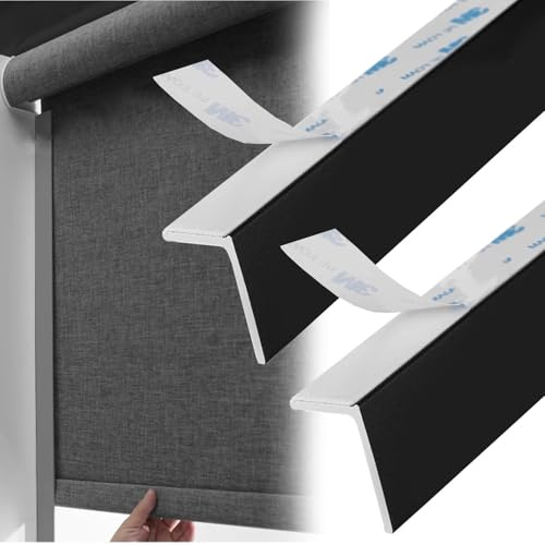 Light Gap Blockers L-shaped Blackout Light Blockers Side Tracks, PVC Blinds Light-blocking Strips Self Adhesive, Interior Window Gap Edge Strip Privacy Custom(Black,34in/86cm)
