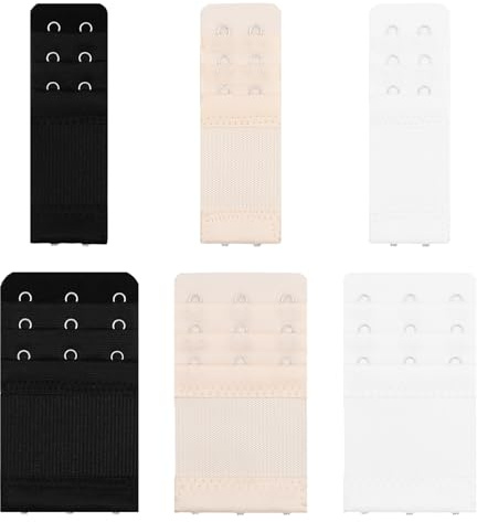 6 Pezzi Estensori per Reggiseno,Cinghia di Estensione Reggiseno a 3 file con 2 ganci e 3 ganci,Reggiseno Extender elastico e morbido,Prolunga per Reggiseno da Donna(Nero,Bianco,Colore pelle)