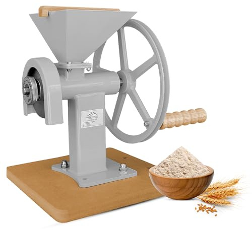 Manual Hand Grain Mill Matte Silver | Heavy-Duty Hand Operated Food Grinder for Wheat, Corn, Coffee Beans, Rice & Dry Grains | Hand Crank Kitchen Flour Mill for Home, Camping, Survival & Everyday Use