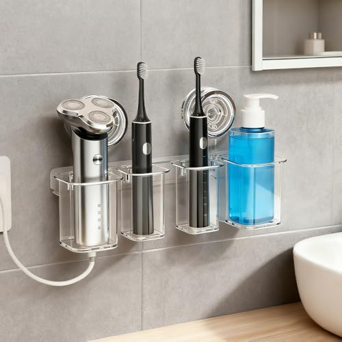 Ulluthu Zahnbürstenhalter mit Saugnapf Zahnbürsten Halterung ohne Bohren | Elektrische Zahnbürste Halter Kunststoff, Wand Zahnbürstenhalter Abnehmbar Zahnbürsten Organizer für Küche, Badezimmer