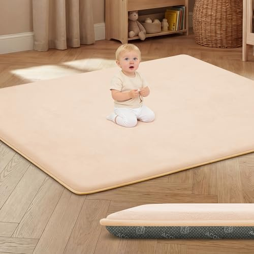 ACOMOPACK Baby lekmatta, 3,5 cm tjockt minneskum, 150 x 180 cm halkfri mjuk plysch aktivitetsmatta för magtid och krypning (rosa)