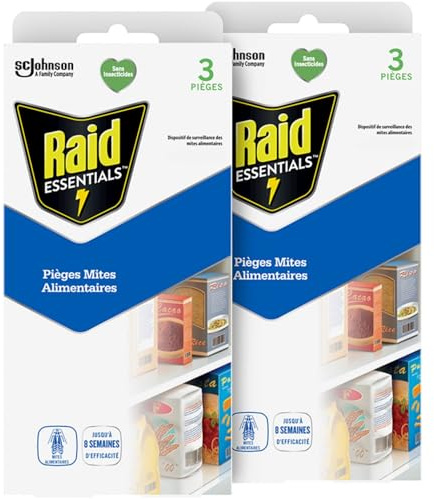 Raid Essentials Pièges Mites Alimentaires sans Insecticides 6 Pièges | Pièges anti-mites alimentaires sans insecticide, lot de 6, protection jusqu’à 8 semaines, faciles à utiliser en cuisine